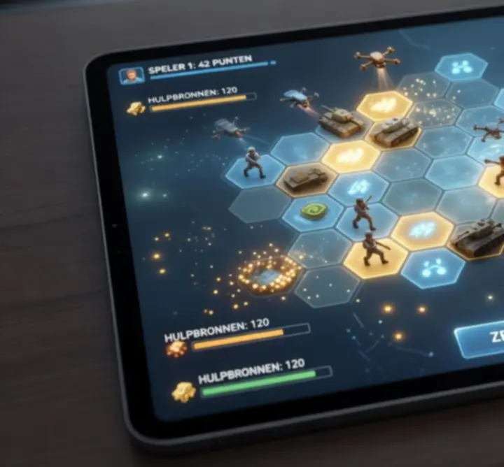 Actiemoment uit de SMARTPLAYTRACK game met een strategisch speelscherm.