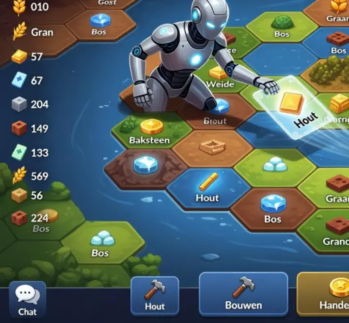 Gameplay-scherm van de SMARTPLAYTRACK game met live statistieken en beslisknoppen.